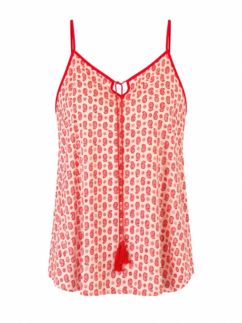 Ann Taylor Paisley Print Tassel Tie Cami Tank Top NWT Red White Boho Medium